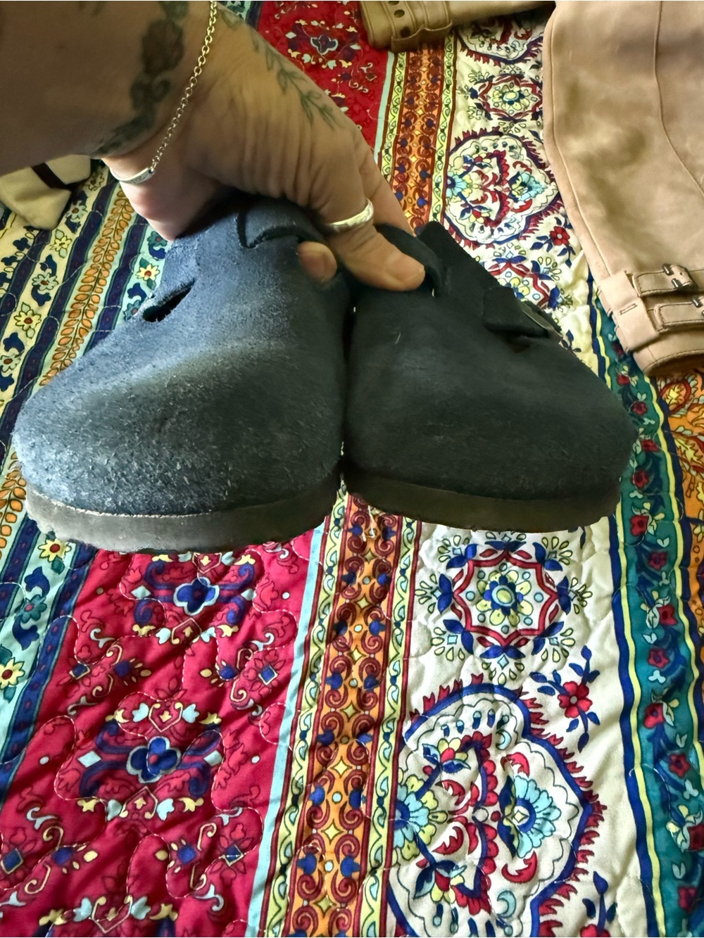 Unisex Navy Suede Slip-On Birkenstock Clogs with Buckle - Picture 5 of 7